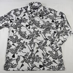 A Pronti By Phita White & Black Paisley Velvet Metallic  Dress ShirtMens XL